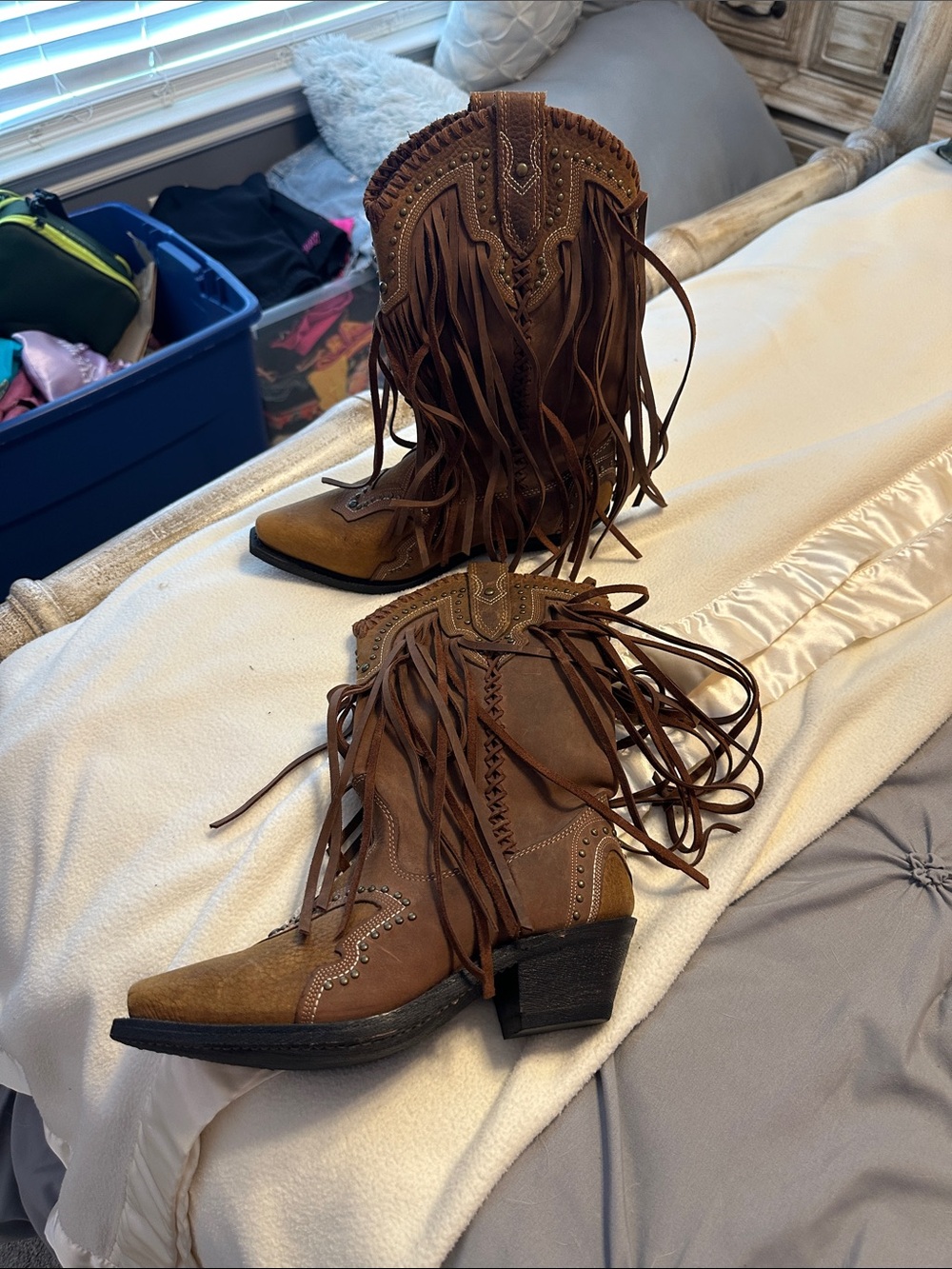 Fringed Brown Western Ankle Boots - Women